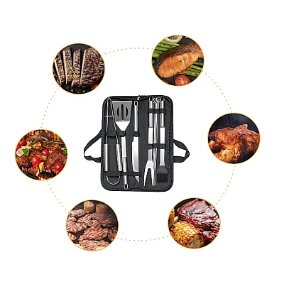 Set de 10 ustensile pentru gratar din Inox cu Husa de Depozitare Set de 10 ustensile pentru gratar din Inox cu Husa de Depozitare