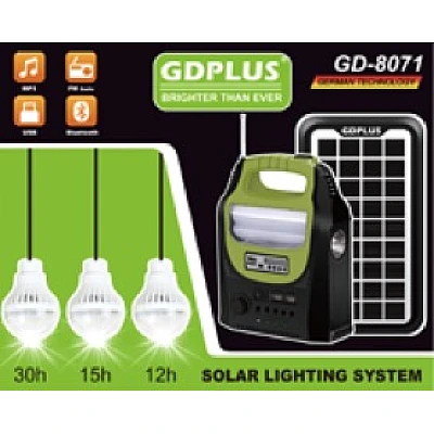Kit solar GD-8072 cu lampa multifunctionala panou solar si 3 Becuri Kit solar GD-8072 cu lampa multifunctionala panou solar si 3 Becuri