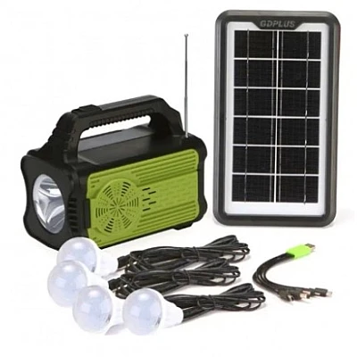Kit solar GD-8075 cu lampa multifunctionala panou solar si 4 Becuri Kit solar GD-8075 cu lampa multifunctionala panou solar si 4 Becuri