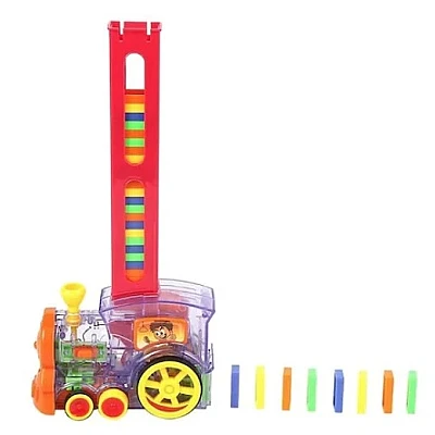 Set trenulet electric de jucarie cu 60 de piese domino Set trenulet electric de jucarie cu 60 de piese domino
