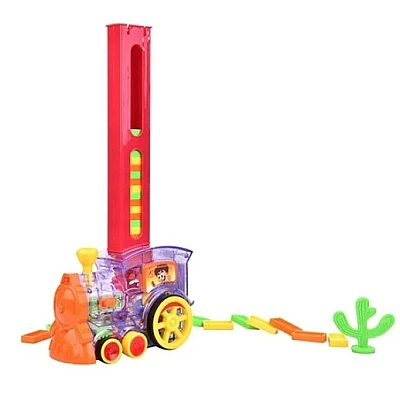 Set trenulet electric de jucarie cu 60 de piese domino Set trenulet electric de jucarie cu 60 de piese domino