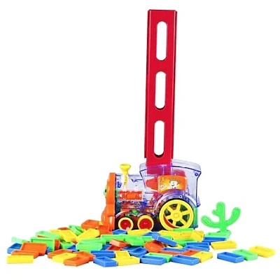 Set trenulet electric de jucarie cu 60 de piese domino Set trenulet electric de jucarie cu 60 de piese domino