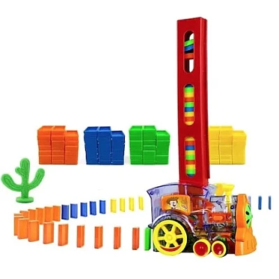 Set trenulet electric de jucarie cu 60 de piese domino Set trenulet electric de jucarie cu 60 de piese domino