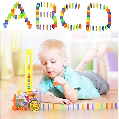 Set trenulet electric de jucarie cu 60 de piese domino Set trenulet electric de jucarie cu 60 de piese domino