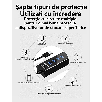 Hub cu 4 Porturi USB 3.0 de 5 Gbps LED Indicator Compact Q 303 Hub cu 4 Porturi USB 3.0 de 5 Gbps LED Indicator Compact Q 303