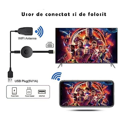Wireless Receiver pentru Sincronizare Ecran Telefon Andowl Q 713 G4 HDMI Wireless Receiver pentru Sincronizare Ecran Telefon Andowl Q 713 G4 HDMI