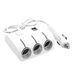 Priza Bricheta Auto Cu 3 Iesiri + 2 USB-uri Pentru Alimentare Dispozitive Alb