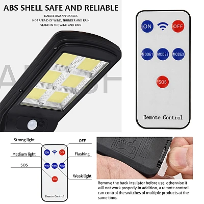 Set 2 Lampa Stradala Solara 150 LED COB cu 6 CASSETE cu Panou Solar Senzor de Miscare Lumina si Telecomanda Inclusa Set 2 Lampa Stradala Solara 150 LED COB cu 6 CASSETE cu Panou Solar Senzor de Miscare Lumina si Telecomanda Inclusa