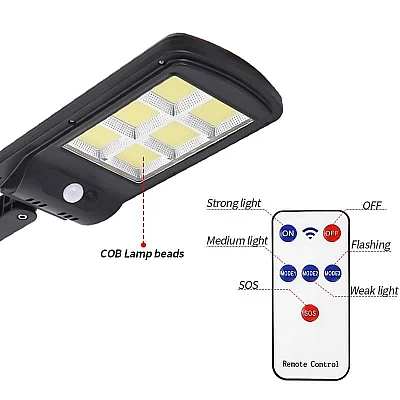 Set 2 Lampa Stradala Solara 150 LED COB cu 6 CASSETE cu Panou Solar Senzor de Miscare Lumina si Telecomanda Inclusa Set 2 Lampa Stradala Solara 150 LED COB cu 6 CASSETE cu Panou Solar Senzor de Miscare Lumina si Telecomanda Inclusa
