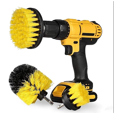 Set 3 perii Galbene curatare cu adaptor pentru bormasina/autofiletanta Set 3 perii Galbene curatare cu adaptor pentru bormasina/autofiletanta