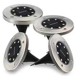 Set 4 Lampi Solare METALICE Argintii Disk Lights pentru gradina AX Set 4 Lampi Solare METALICE Argintii Disk Lights pentru gradina AX