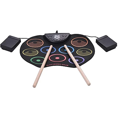 Set Tobe electronice digitale din Silicon cu pedale de picior 9 USB 9 Paduri de tobe colorate Set Tobe electronice digitale din Silicon cu pedale de picior 9 USB 9 Paduri de tobe colorate