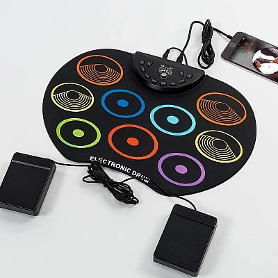 Set Tobe electronice digitale din Silicon cu pedale de picior 9 USB 9 Paduri de tobe colorate Set Tobe electronice digitale din Silicon cu pedale de picior 9 USB 9 Paduri de tobe colorate