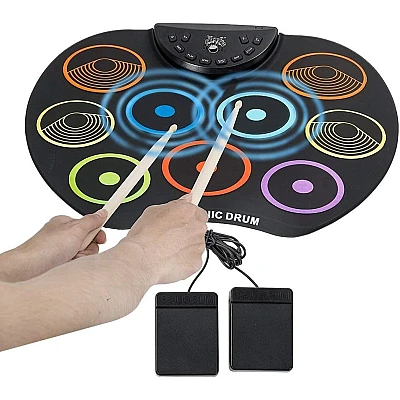 Set Tobe electronice digitale din Silicon cu pedale de picior 9 USB 9 Paduri de tobe colorate Set Tobe electronice digitale din Silicon cu pedale de picior 9 USB 9 Paduri de tobe colorate