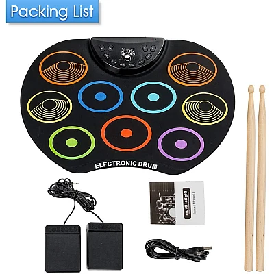Set Tobe electronice digitale din Silicon cu pedale de picior 9 USB 9 Paduri de tobe colorate Set Tobe electronice digitale din Silicon cu pedale de picior 9 USB 9 Paduri de tobe colorate