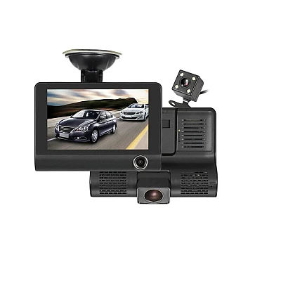 Camera Auto Tripla 3 in 1 ce Filmeaza in Fata in Interiorul si in Spatele Masinii