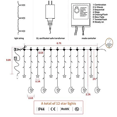 UB Instalatie 3m 12 Stelute + Luna LED Alb Cald tip ghirlanda