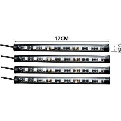 Set 4 benzi 18 LED cu lumina ambientale pentru auto si telecomanda RGB Set 4 benzi 18 LED cu lumina ambientale pentru auto si telecomanda RGB