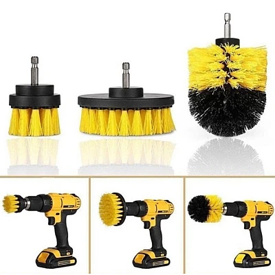 Set 3 perii Galbene curatare cu adaptor pentru bormasina/autofiletanta Set 3 perii Galbene curatare cu adaptor pentru bormasina/autofiletanta