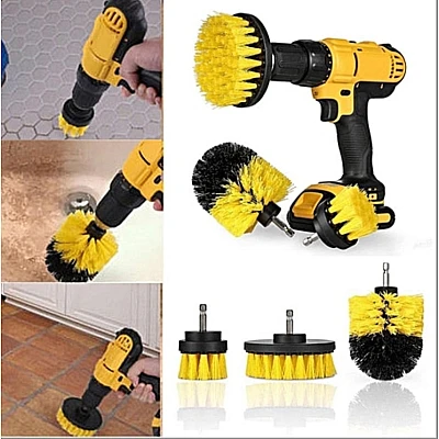 Set 3 perii Galbene curatare cu adaptor pentru bormasina/autofiletanta Set 3 perii Galbene curatare cu adaptor pentru bormasina/autofiletanta