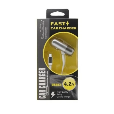 Încărcător auto 3in1 cu cablu micro USB încorporat 4.2A Argintiu