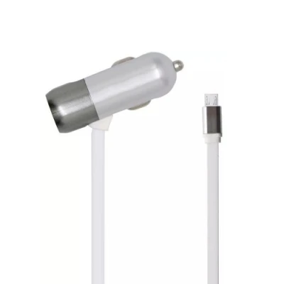 Încărcător auto 3in1 cu cablu micro USB încorporat 4.2A Argintiu