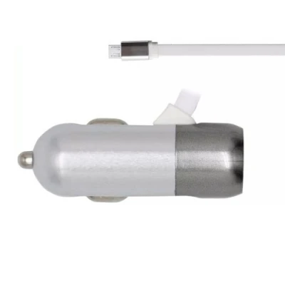 Încărcător auto 3in1 cu cablu micro USB încorporat 4.2A Argintiu