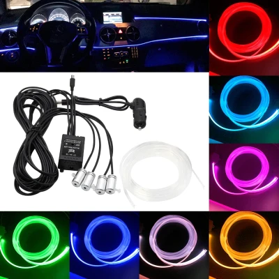 Lumini Ambientale Auto Bluetooth cu LED 6M Fibra Optica 5 Capete Controlabile cu Aplicatie Lotus Lantern