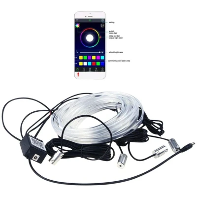 Lumini Ambientale Auto Bluetooth cu LED 6M Fibra Optica 5 Capete Controlabile cu Aplicatie Lotus Lantern