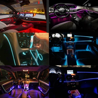 Lumini Ambientale Auto Bluetooth cu LED 6M Fibra Optica 5 Capete Controlabile cu Aplicatie Lotus Lantern