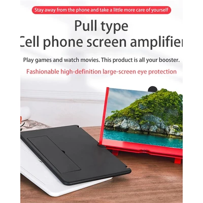 Lupa telefon 12" din PLASTIC  / Ecran de marire a telefonului / Ecran 3D Suport pliabil NEGRU