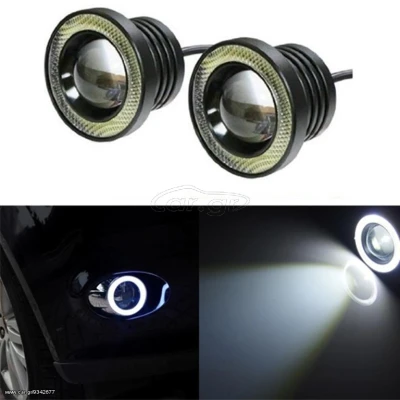 Set 2 Proiectoare 76 mm Angel Eyes cu LED DRL Lumina Alba
