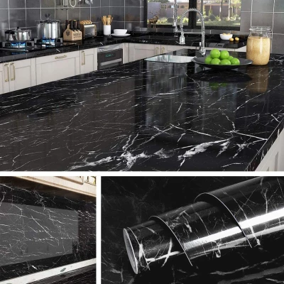 Set 3 X Autocolant Marmura NEGRU CU ALB 60 x 200 Autoadeziv Rezistent pentru Mobila