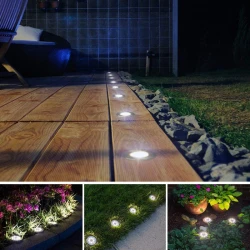 Set 4 Lampi Solare METALICE Argintii Disk Lights pentru gradina AX