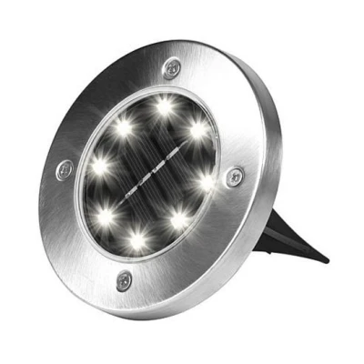 Set 4 Lampi Solare METALICE Argintii Disk Lights pentru gradina AX