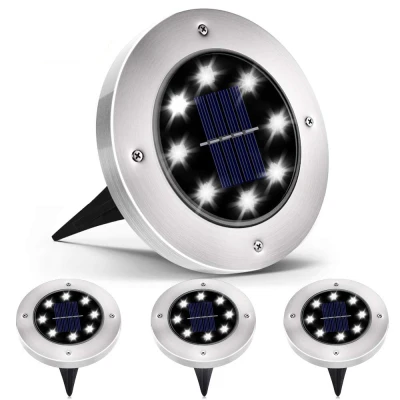 Set 4 Lampi Solare METALICE Argintii Disk Lights pentru gradina AX