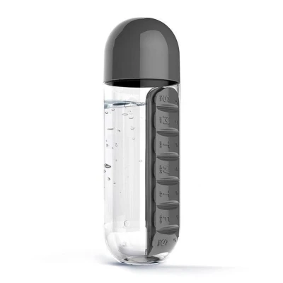 Sticla de apa  Pill & Vitamin Water Bottle 600 ml cu distribuitor pentru medicamente 