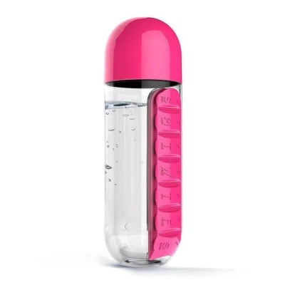 Sticla de apa  Pill & Vitamin Water Bottle 600 ml cu distribuitor pentru medicamente 