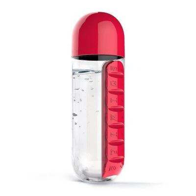 Sticla de apa  Pill & Vitamin Water Bottle 600 ml cu distribuitor pentru medicamente 
