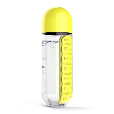 Sticla de apa  Pill & Vitamin Water Bottle 600 ml cu distribuitor pentru medicamente 