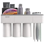 Suport Dispenser pasta de dinti cu 3 pahare magnetice 6 periute