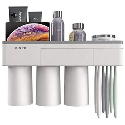 Suport Dispenser pasta de dinti cu 3 pahare magnetice 6 periute