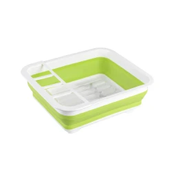 Uscator pliabil VERDE pentru vase si cu suport pentru tacamuri