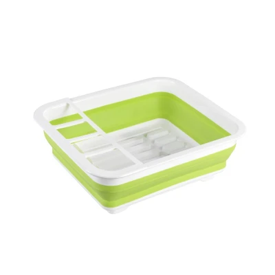 Uscator pliabil VERDE pentru vase si cu suport pentru tacamuri