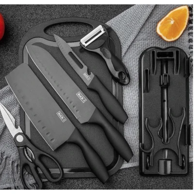 Set bucatarie complet 7 in 1 cutite foarfeca curatator tocator si suport Organizator
