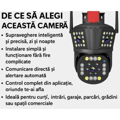 Camera de Supraveghere Inteligenta WiFi pentru exterior cu doua lentile detectare a miscarii vedere pe timp de noapte 12MP