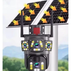 Camera de Supraveghere 4G Panoramica cu panou solar doua Lentile Full HD PTZ Zoom 10X Night Vision