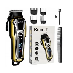 Aparat de tuns Kemei KM 1990 fara fir acumulator 2000 mAh display LCD lama inox