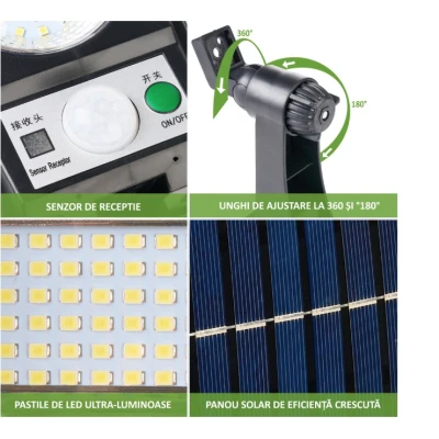 Lampa solara GD2202 putere 50W cu 3 surse de iluminare