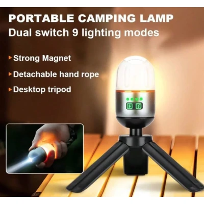Mini Lanterna de camping multifunctionala reincarcabila YM B81 cu baza magnetica si trepied 9 moduri de iluminare